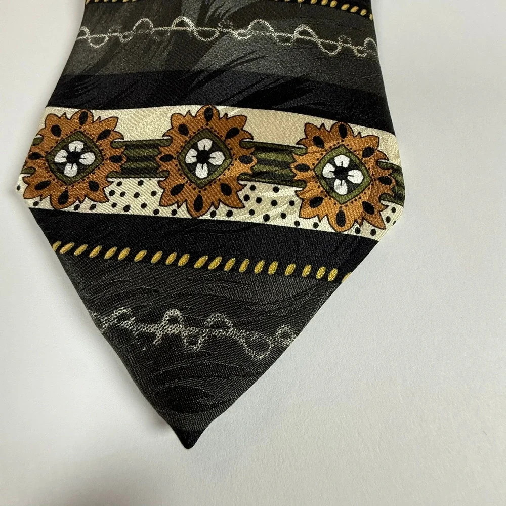 Vintage Daneil & Ellissa 100% Silk Tie Geometric Abstract Brown Black Made Korea